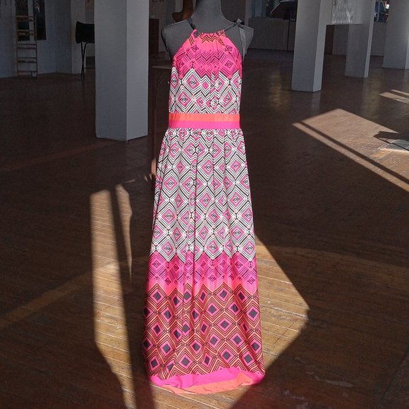 Eliza J Dresses Eliza J Pink Orange Black And White Geometric